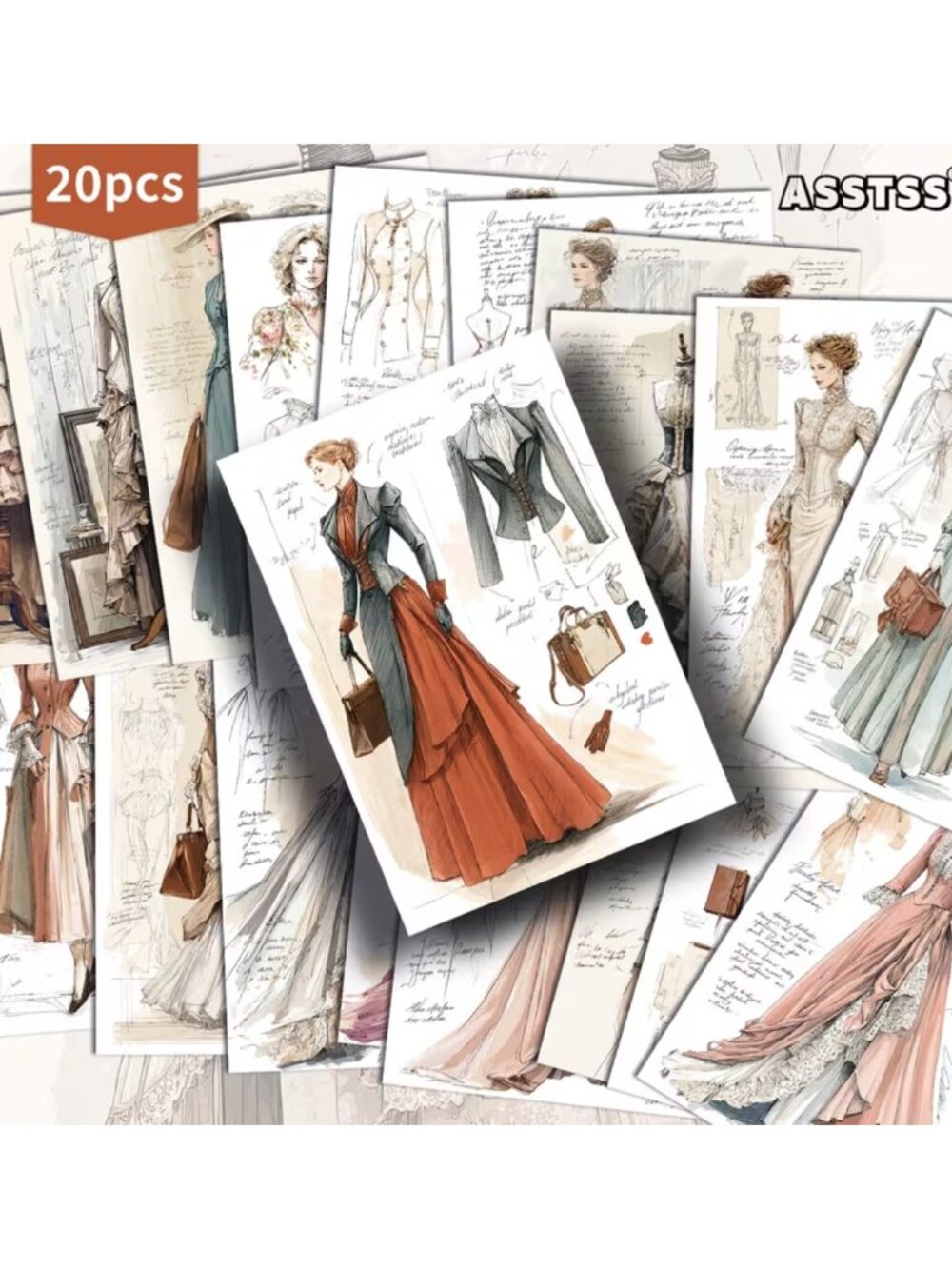 20pc NWT Victorian Fashion Sketch Stickers Vintage Junk Journal Ephemera